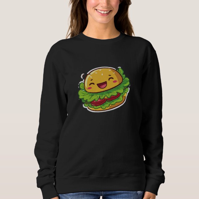 Camiseta Feliz Kawaii Burger Gráfica (Frente)