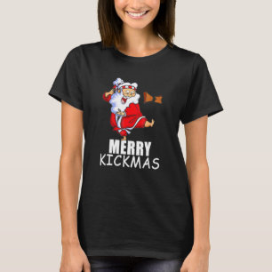 Camiseta Feliz Kickmas Karate Papai Noel Família Pijama Co