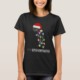 Camiseta Feliz Kissmyass Diversão de Natal de Gato Luzes 2