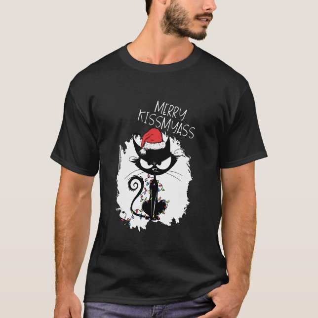 Camiseta Feliz KissMyAss Engraçado Cat Tangido no Cristo da (Frente)