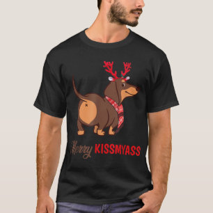 Camiseta Feliz Kissmyass Engraçado Reindeer de Natal Dachsh