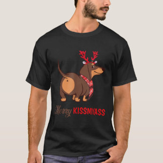 Camiseta Feliz Kissmyass Engraçado Reindeer de Natal Dachsh
