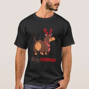 Camiseta Feliz Kissmyass Reindeer de Natal Cão Dachshund