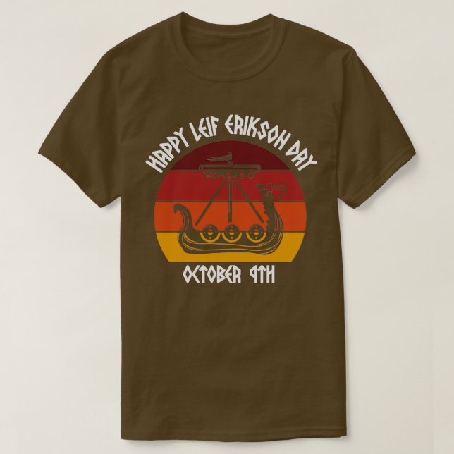 Camiseta Feliz Leif Erikson Day Vikings Sunset 2 (Frente do Design)