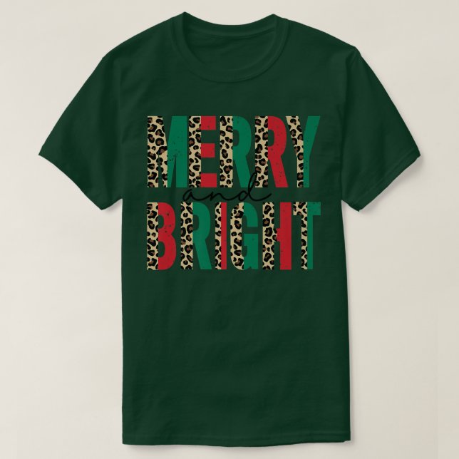 Camiseta Feliz Leopardo E Víblias De Natal Brilhantes Chr (Frente do Design)