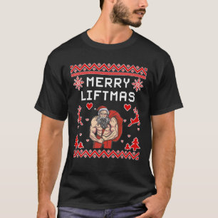 Camiseta Feliz Liftmas - Funny Ajustado Santa Claus Bodybui