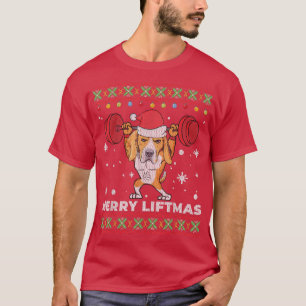 Camiseta Feliz Liftmas Levantamento de Peso e Cachorro Feio