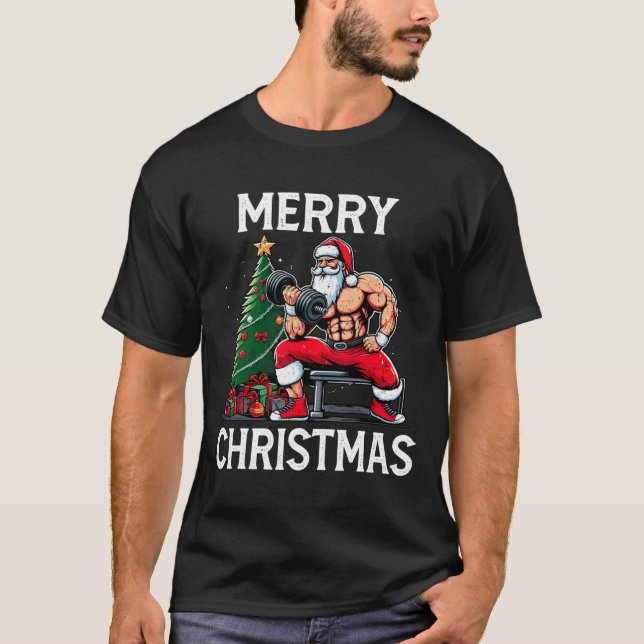 Camiseta Feliz Liftmas Papais noeis Engraçados Xmas Gym Bod (Frente)