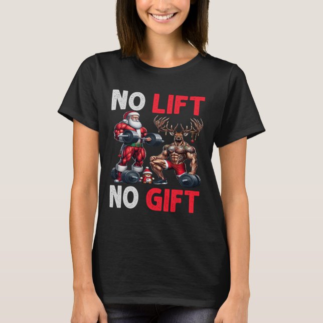 Camiseta Feliz Liftmas Papais noeis Musculares Arranjo de X (Frente)