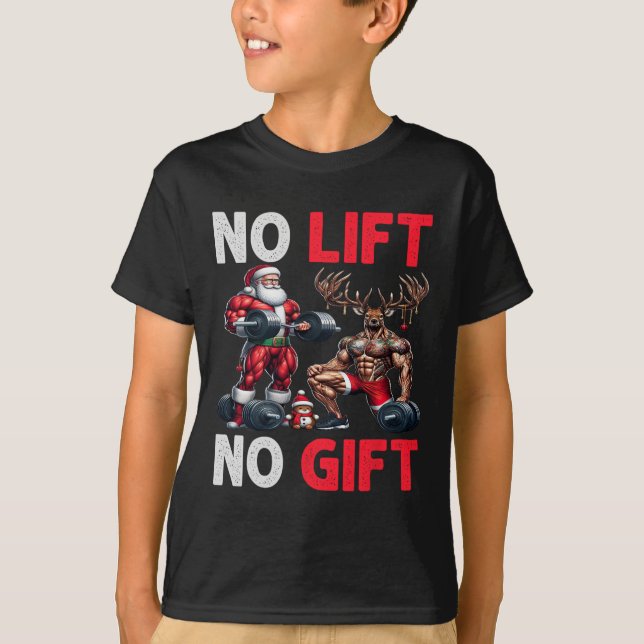 Camiseta Feliz Liftmas Papais noeis Musculares Arranjo de X (Frente)