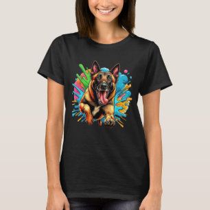 Camiseta Feliz Malinois belga em burst de cor