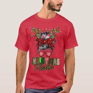Camiseta Feliz Mama Natal Mensagem Bun Senhoras Xadrez Verm