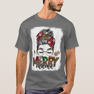 Camiseta Feliz Mama Natal Mulheres Mensagem Bun Reindeer Ho
