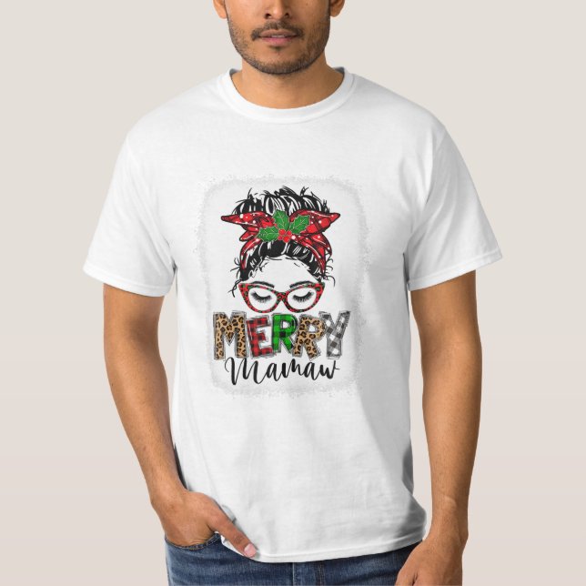 Camiseta Feliz Mamaw Messy Bun Engraçado (Frente)
