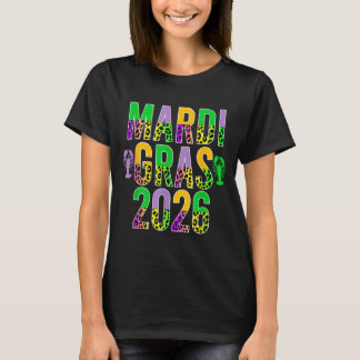 Camiseta Feliz mardi gras 2026 homens com estampa de leopar