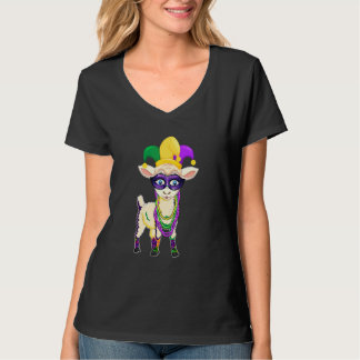 Camiseta Feliz Mardi Gras Bonita Ovelha Vestindo Miçanga Je