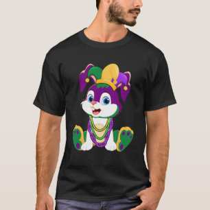 Camiseta Feliz Mardi Gras Cute Bunny Vestindo Miçangas Jest