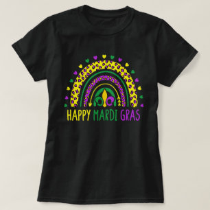 Camiseta Feliz Mardi Gras Cute Leopard Rainbow
