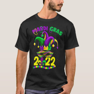 Camiseta Feliz Mardi Gras Palhaço Máscara de Chapéu Colorid