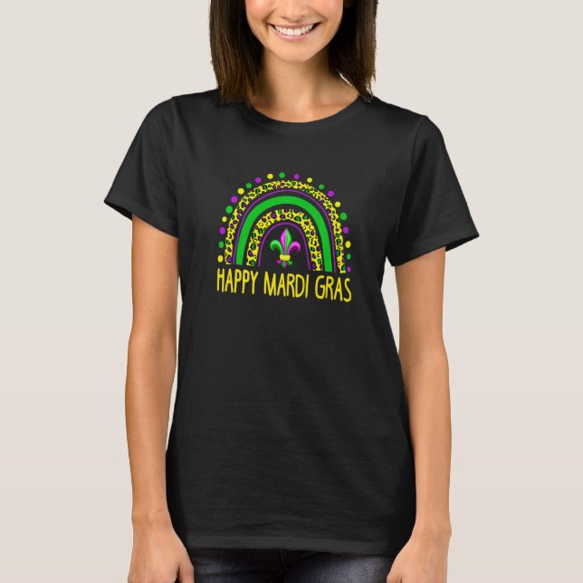 Camiseta Feliz Mardi Gras Rainbow Leopard Mardi Gras Carniv (Frente)