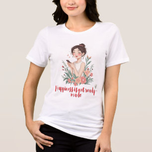 Camiseta Feliz Menina Enviando Mensagens com Flores