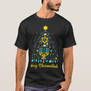 Camiseta Feliz Menorá Chrismukkah Árvore de Natal Chanuká