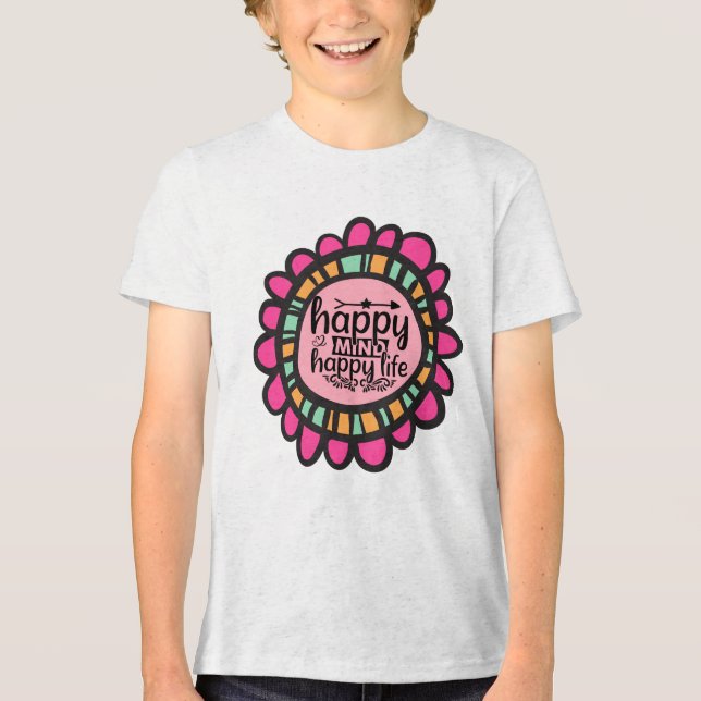 Camiseta Feliz Mente Feliz design de Gráfico Motivacional (Frente)