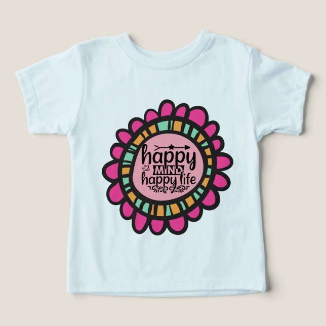 Camiseta Feliz Mente Feliz design de Gráfico Motivacional (Design frontal)