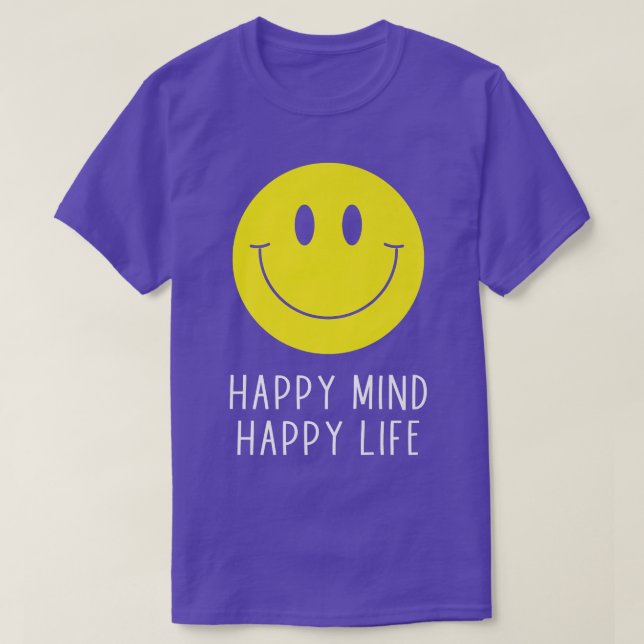 Camiseta Feliz Mente Feliz Vida Amarelo Sorriso Motivação (Frente do Design)