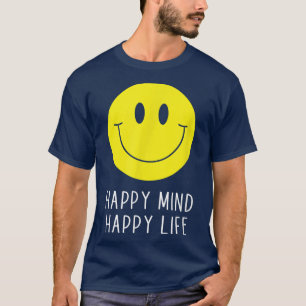 Camiseta Feliz Mente Feliz Vida Amarelo Sorriso Motivação