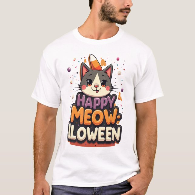 Camiseta Feliz Meow-lloween Gato (Frente)