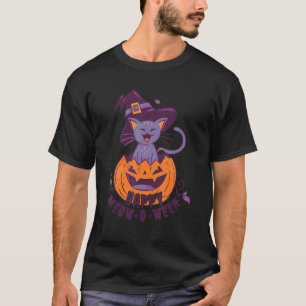 Camiseta Feliz Meow O Ween Gato Abóbora Eu Doce ou Travessu