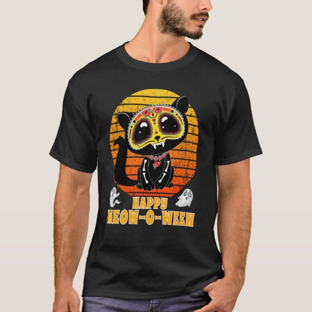 Camiseta Feliz Meowbetween Halloween Calavera Black Cat Sug (Frente)