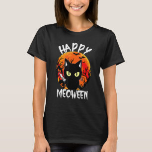 Camiseta Feliz Meoween Bruxas Gatos Halloween Animal Pet Ki