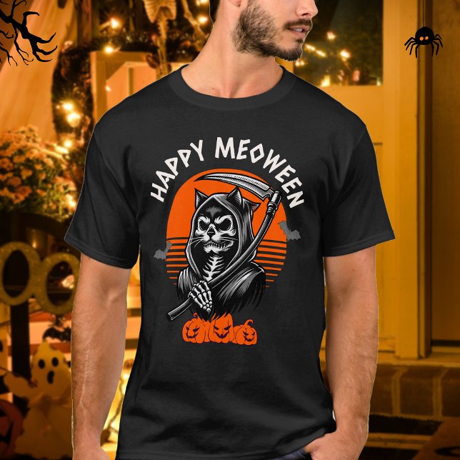 Camiseta Feliz Meowoentre Spooky Grim Reaper Cat Halloween (Criador carregado)