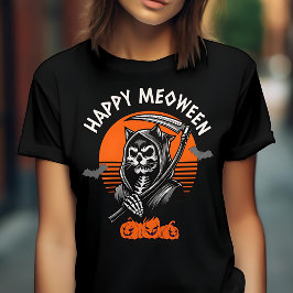 Camiseta Feliz Meowoentre Spooky Grim Reaper Cat Halloween