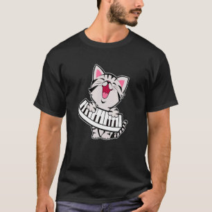 Camiseta Feliz Meowzart Cat Pun Música Clássica Piano Keybo