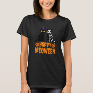 Camiseta Feliz Mewoorca Gatos Skeleton Gatos Halloween P