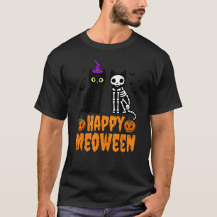 Camiseta Feliz Mewoorca Gatos Skeleton Gatos Halloween P