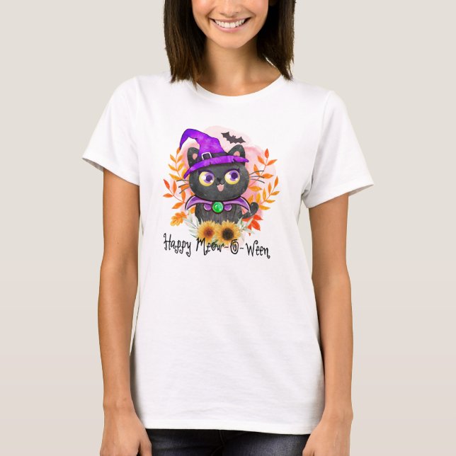 Camiseta Feliz Miau-o-entre-Negra Bruxa Negra (Frente)