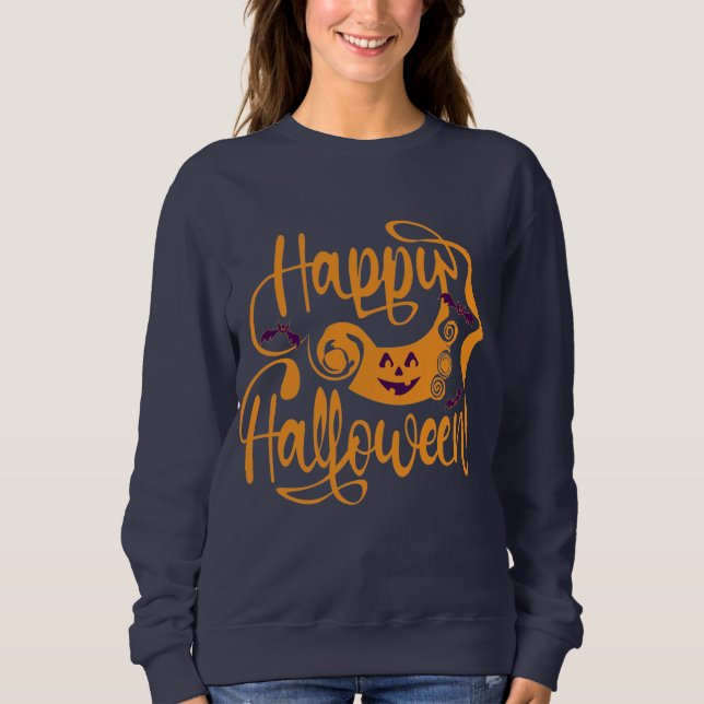 Camiseta Feliz morcego de Halloween jack ou lanterna (Frente)