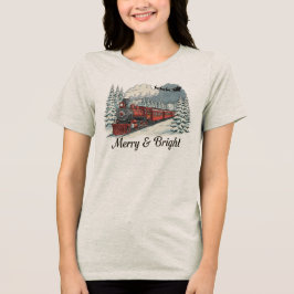 Camiseta Feliz Natais vintages Brilhantes Trem Gráfico T-Sh