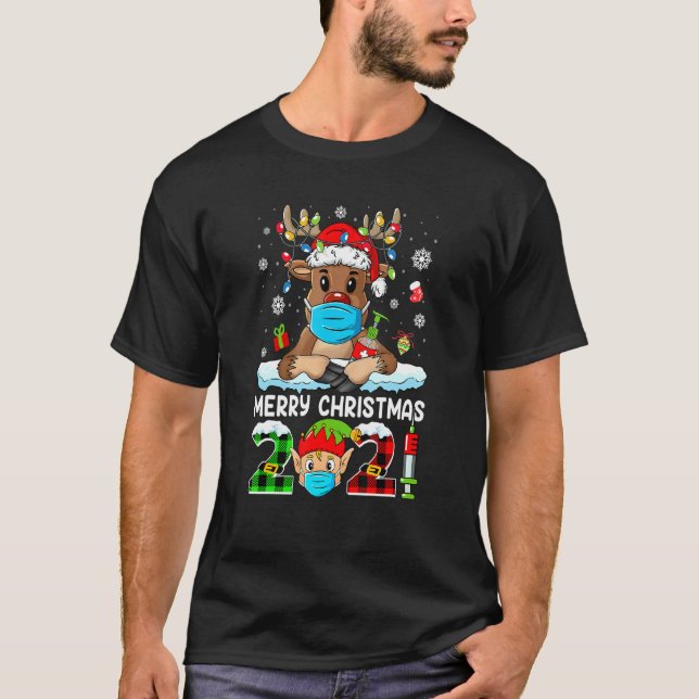 Camiseta Feliz Natal 2021 Papais noeis de renas Família de  (Frente)