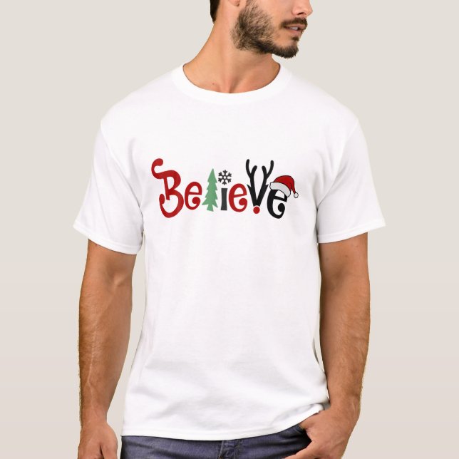 Camiseta Feliz Natal Acredita Em Papai Noel Winter Holi (Frente)