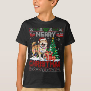 Camiseta Feliz Natal Akita Dog Lovers Família Feia Xmas