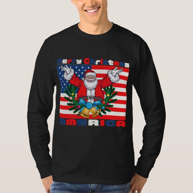 Camiseta Feliz Natal América Papai Noel Engraçado Eua (Frente)