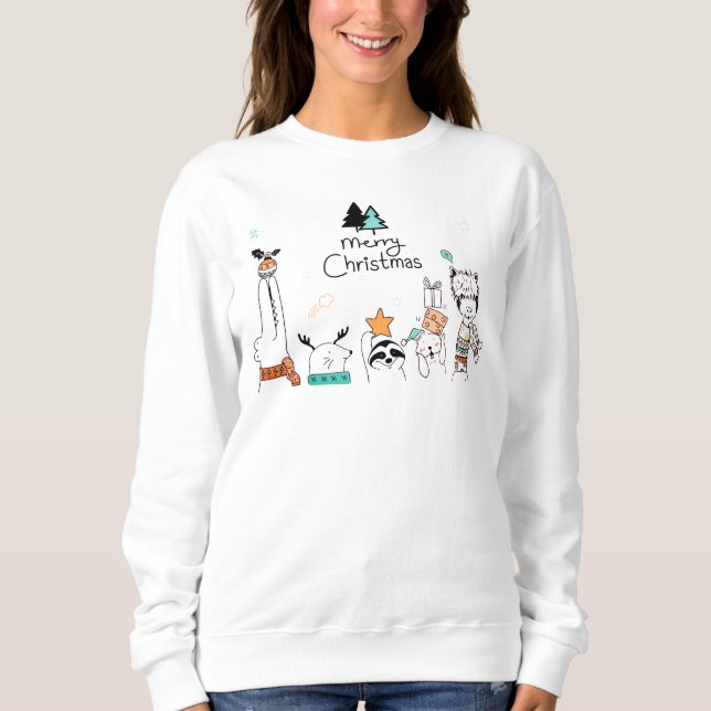 Camiseta Feliz Natal - Animais de Cartoon | Feriados (Frente)