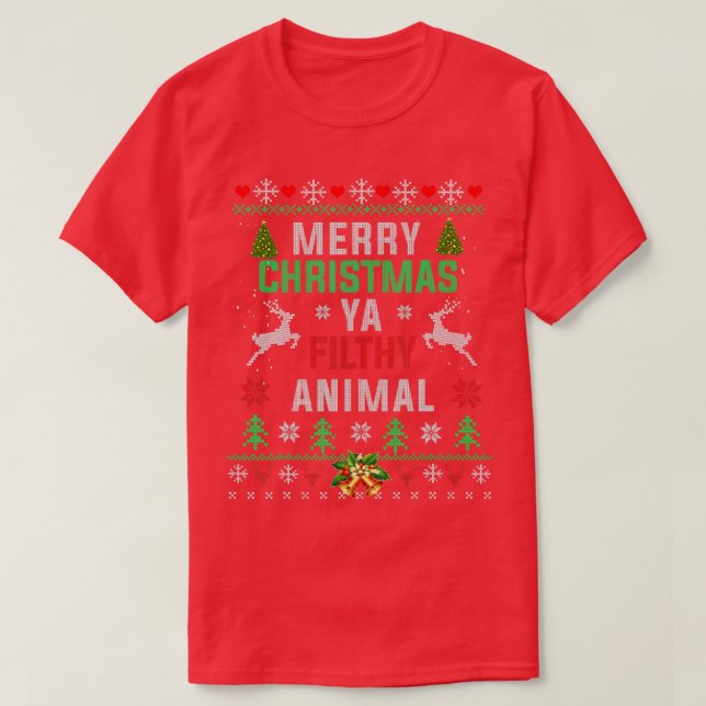 Camiseta Feliz Natal Animal Sujo Ya Shirt Engraçado Xmas (Frente do Design)