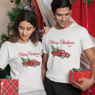 Camiseta Feliz Natal Ano Vintage Caminhão Vermelho