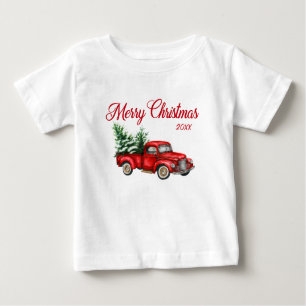 Camiseta Feliz Natal Ano Watercolor Vintage Red Truck